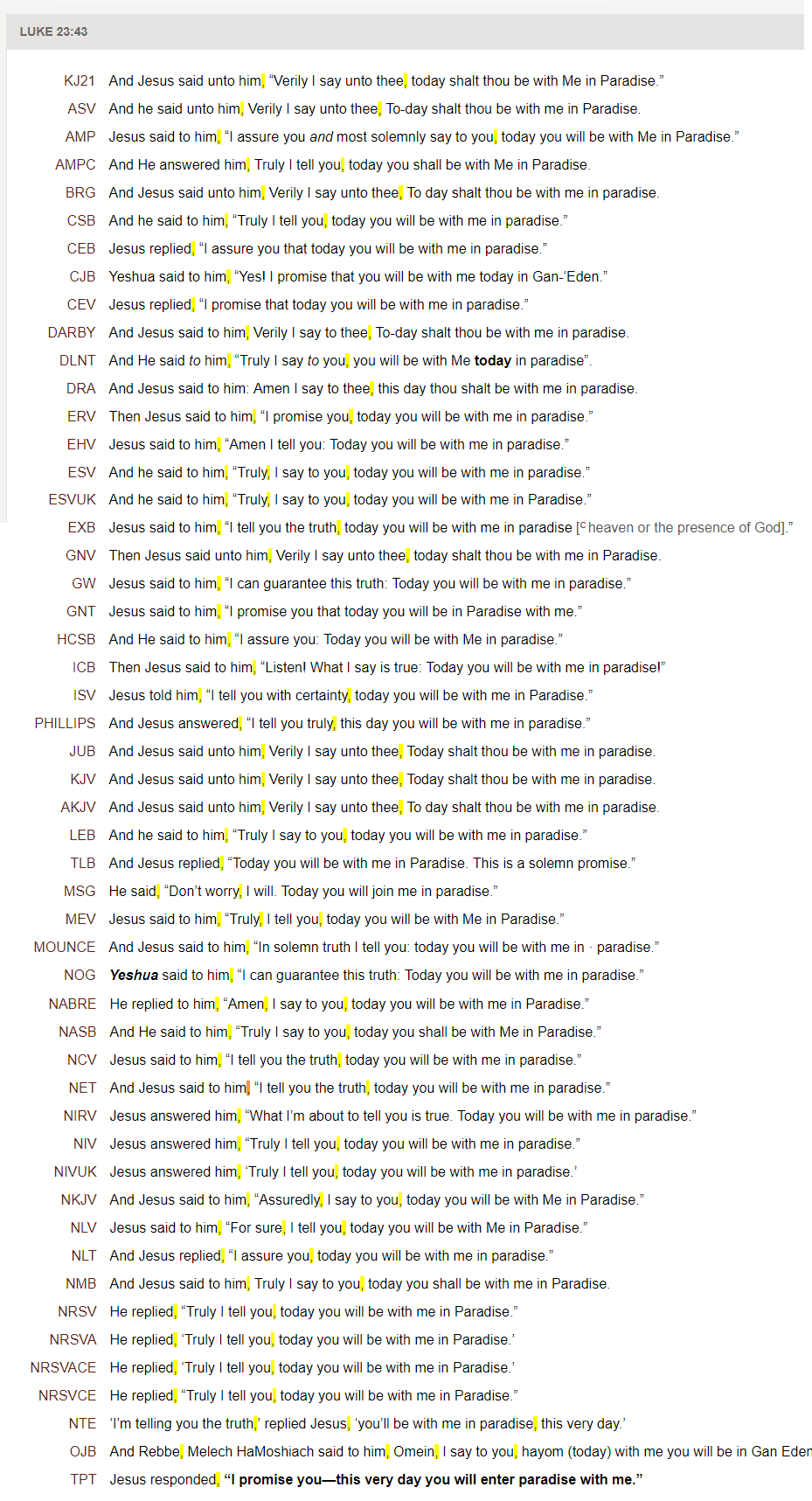 Luka 23:43 - engleski prijevodi